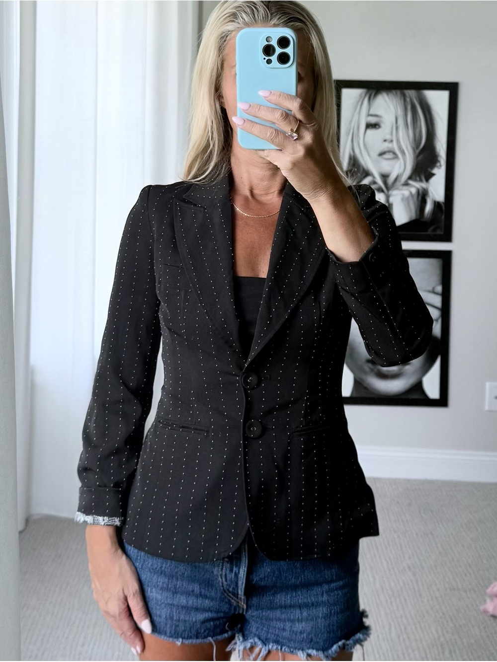 Y2K Signature Black Pinstripe Fitted Blazer